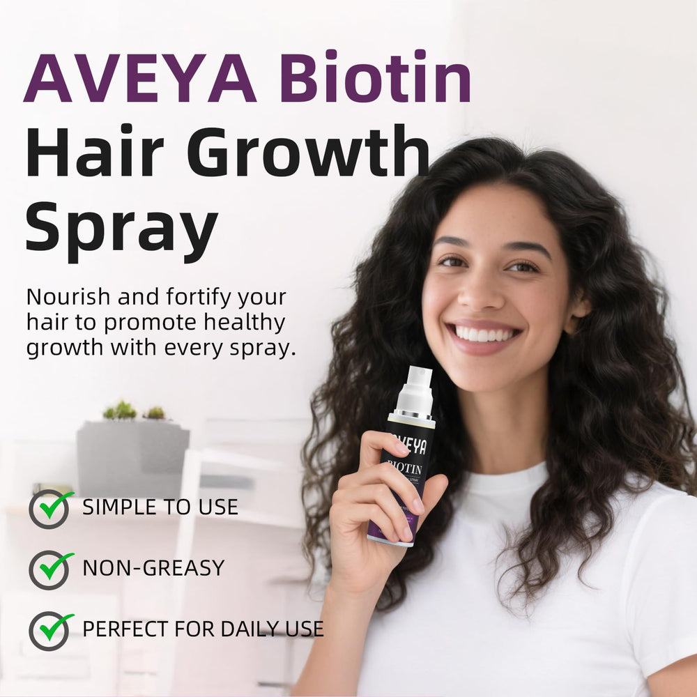 AVEYA spray crecimiento capilar, uso diario: refresca y nutre sin engrasar.