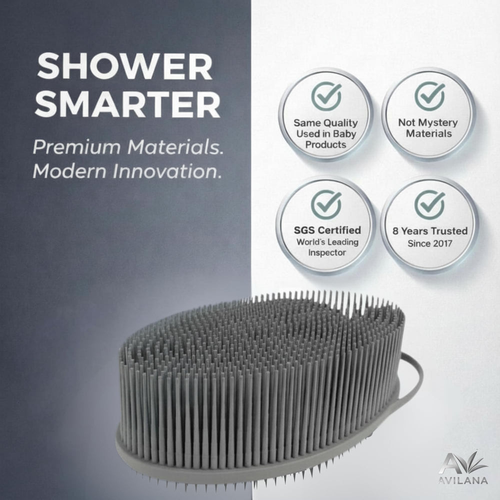 Cepillo de silicona SGS sin BPA para una higiene segura en la ducha.