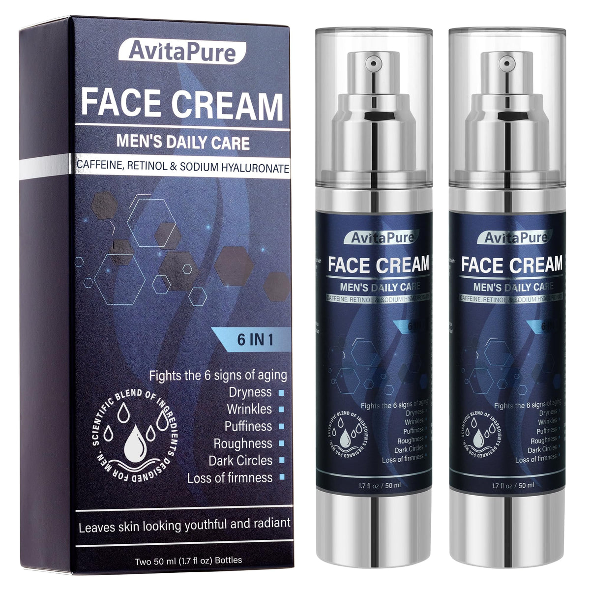 AVITAPURE 6-en-1 crème visage homme avec pompe, soin polyvalent et rapide