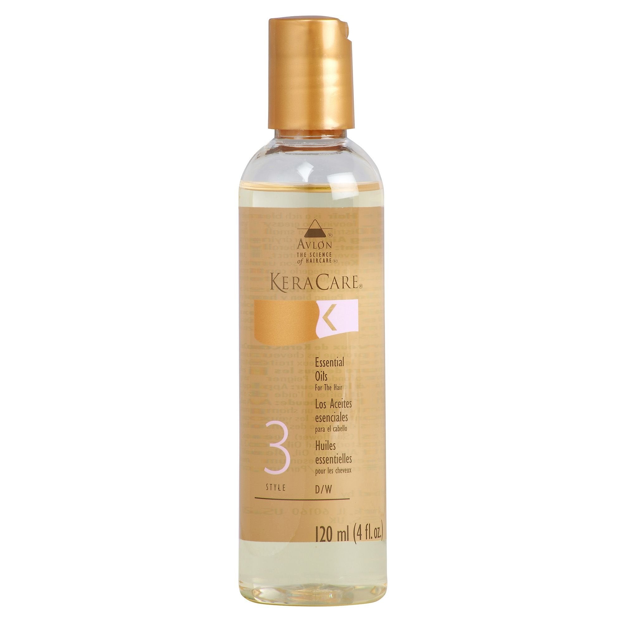 Aceite esencial Avlon Keracare en botella de 4 oz para cuidado diario del cabello.