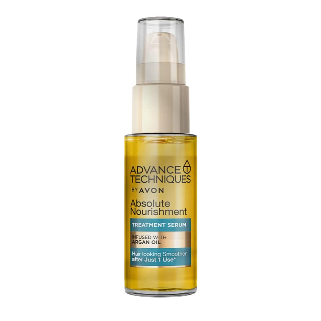Frasco Avon Advance Techniques aceite argan marroquí sin enjuague para cabello suave y ligero.