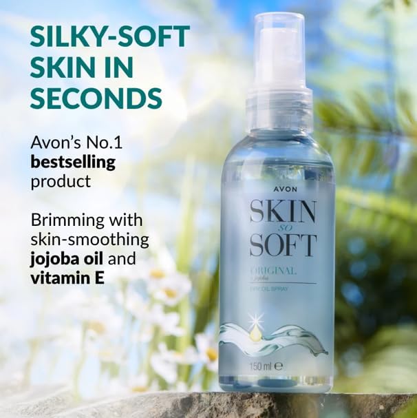 AVON SKIN SO SOFT Original Dry Oil Spray, cuidado de la piel con jojoba.