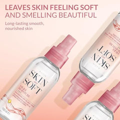AVON SKIN SO SOFT atomizador con niebla fina para una aplicación suave y uniforme.