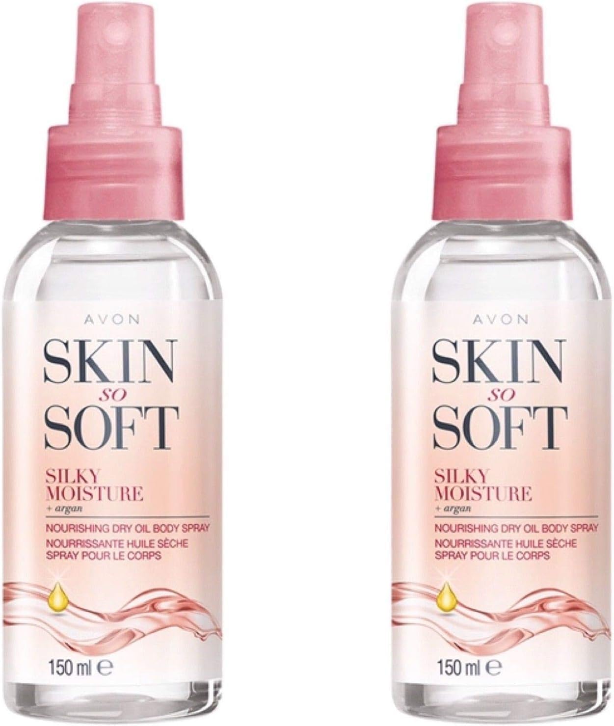 AVON SKIN SO SOFT botella de 150 ml, dos unidades, para hidratación diaria sin grasa.