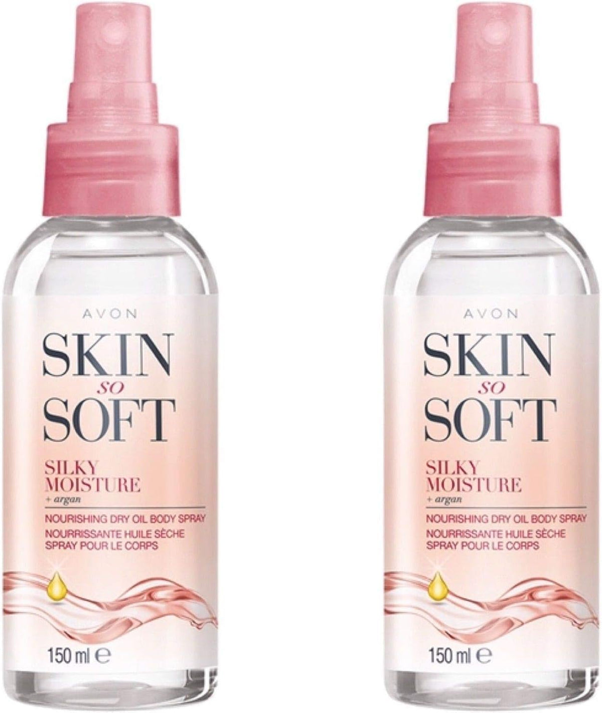 AVON SKIN SO SOFT botella de 150 ml, dos unidades, para hidratación diaria sin grasa.