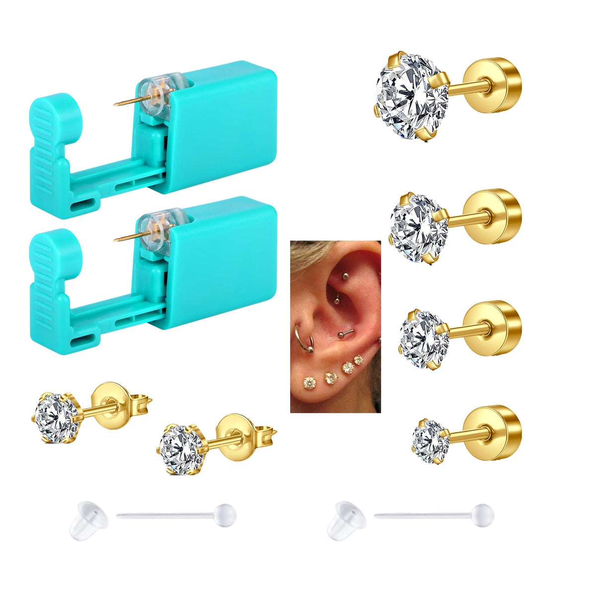 AVYRING kit perforacion oreja dorado, guía simple para perforar la oreja en casa