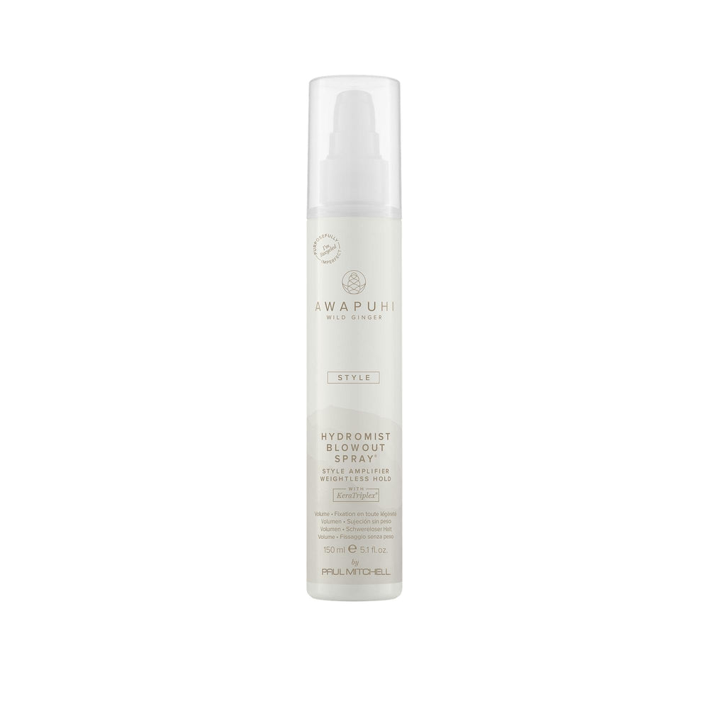 Awapuhi Wild Ginger HydroMist botella vertiendo chorro suave para alisado