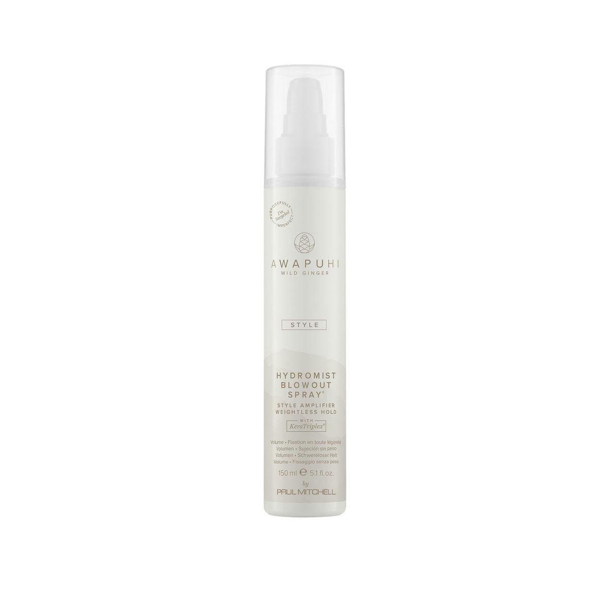 Awapuhi Wild Ginger HydroMist botella vertiendo chorro suave para alisado