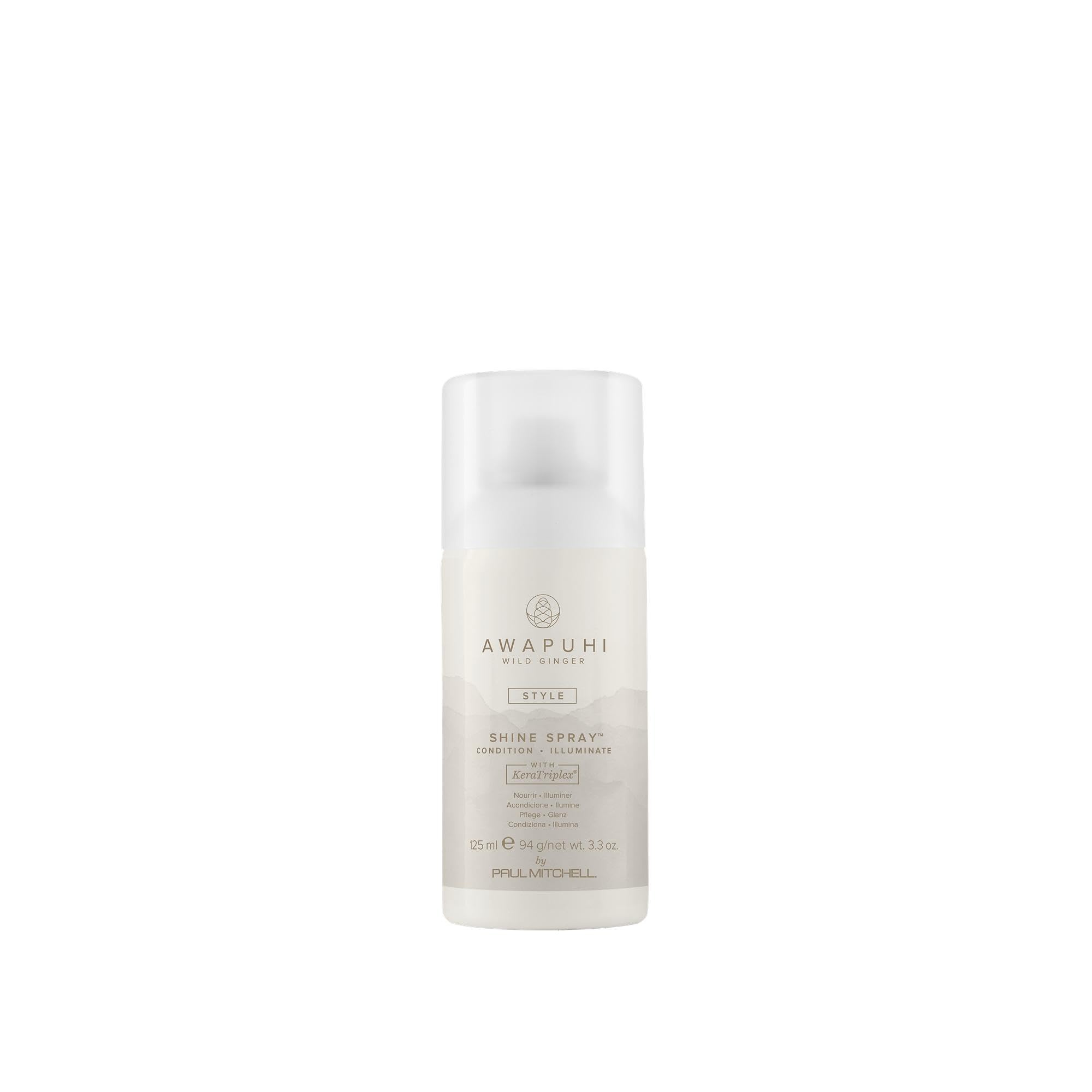 Awapuhi Wild Ginger pulverizador de brillo—botella visible, brillo ligero para todo tipo de cabello.