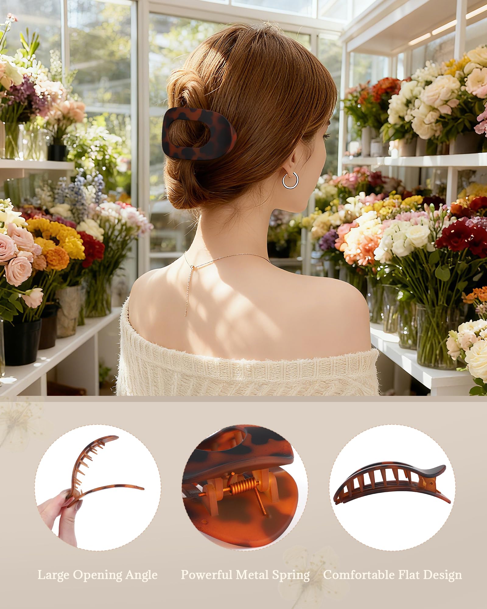 AWAYTR agarre fuerte Leopardo: clip seguro para cabello grueso y rizado.