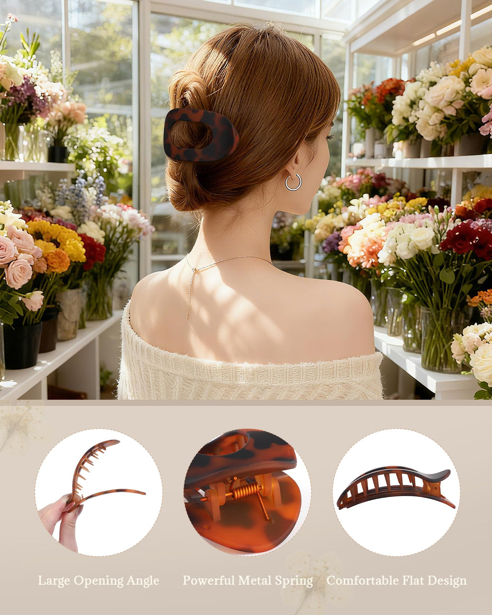AWAYTR agarre fuerte Leopardo: clip seguro para cabello grueso y rizado.