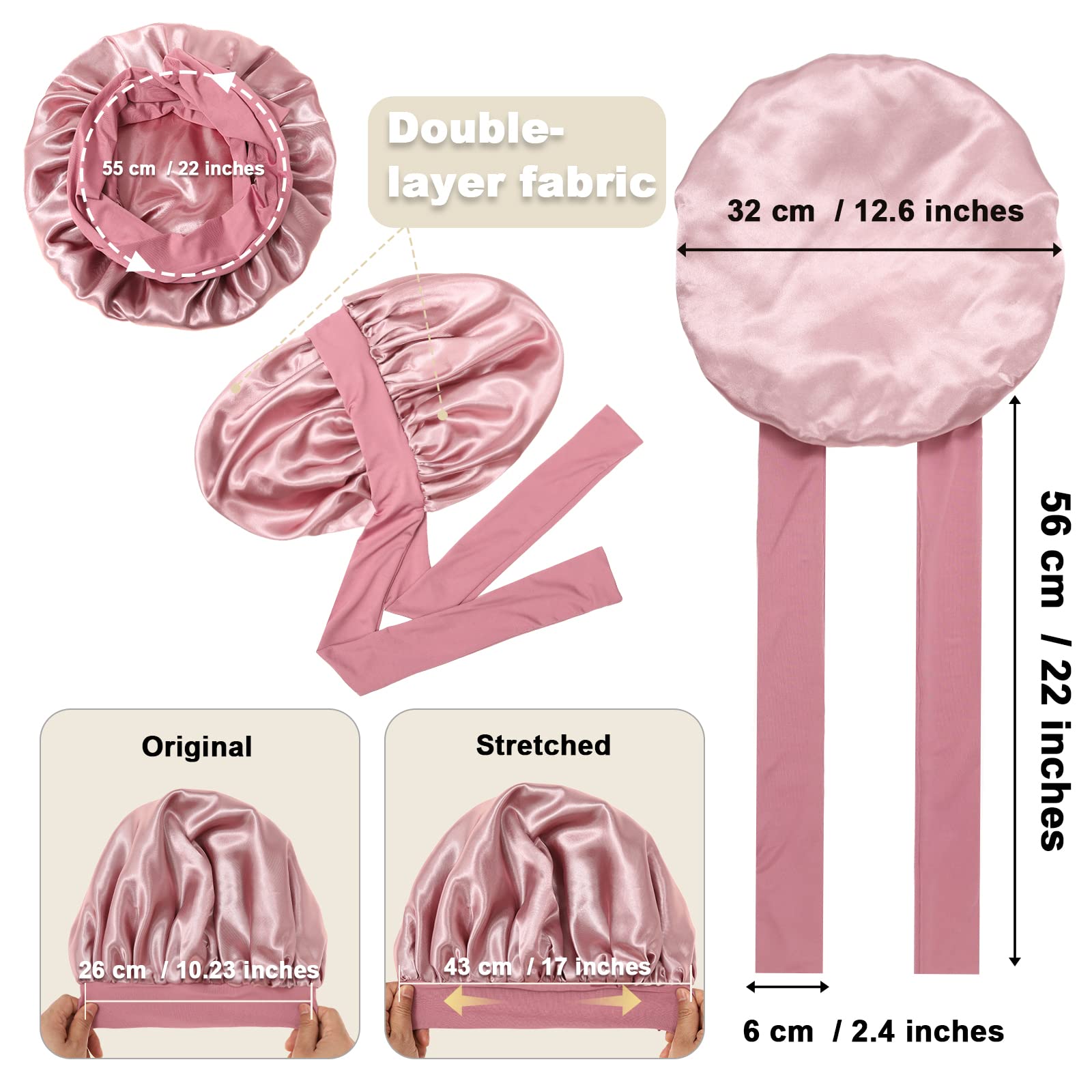 AWAYTR bonete satin doble capa, detalle de borde, mantiene el cabello recogido durante la noche