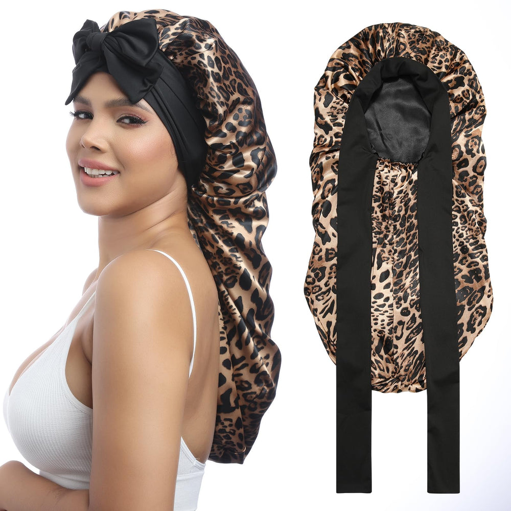 Bonete AWAYTR satin-textura suave con estampado leopardo para dormir con cabello suave