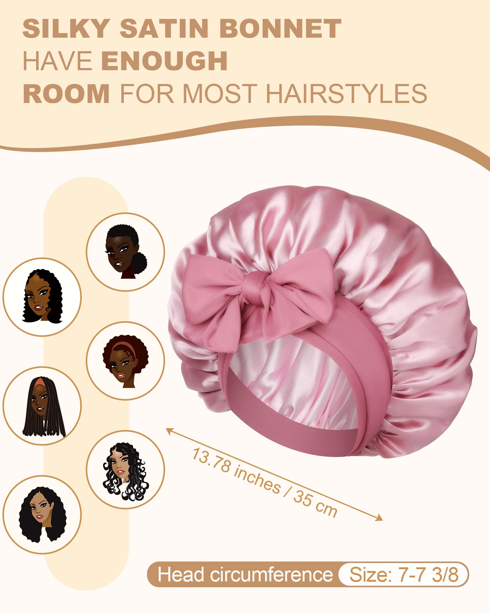 AWAYTR bonete satín doble capa protege el cabello y reduce frizz