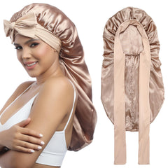 AWAYTR gorro saten largo doble capa para trenzas, cuidado nocturno suave