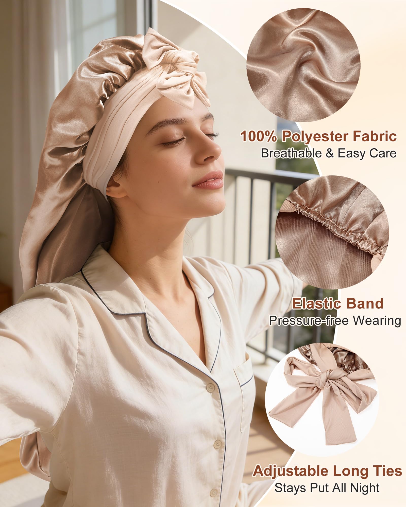 AWAYTR gorro saten largo elastico ajuste, evita deslizamiento nocturno