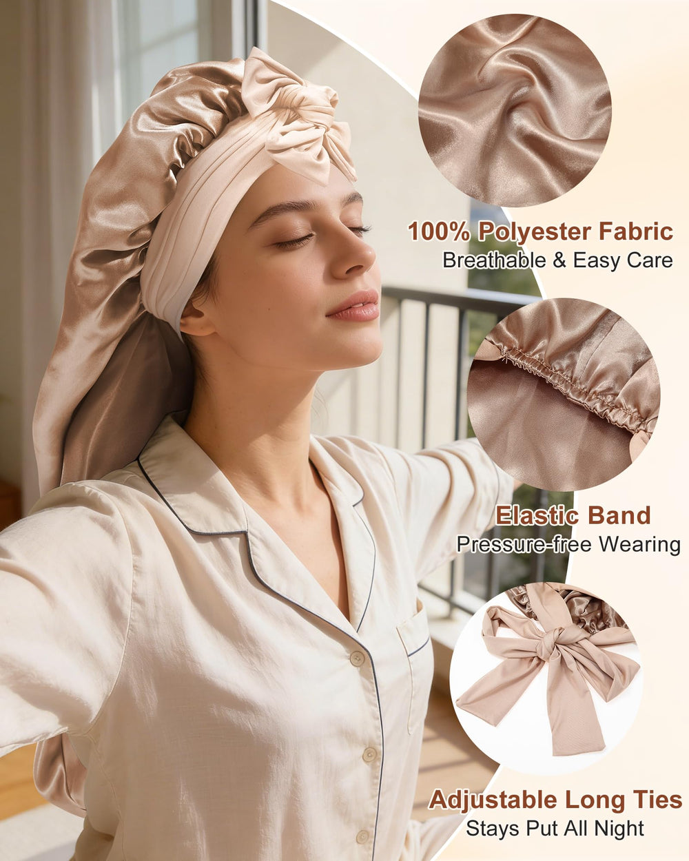 AWAYTR gorro saten largo elastico ajuste, evita deslizamiento nocturno