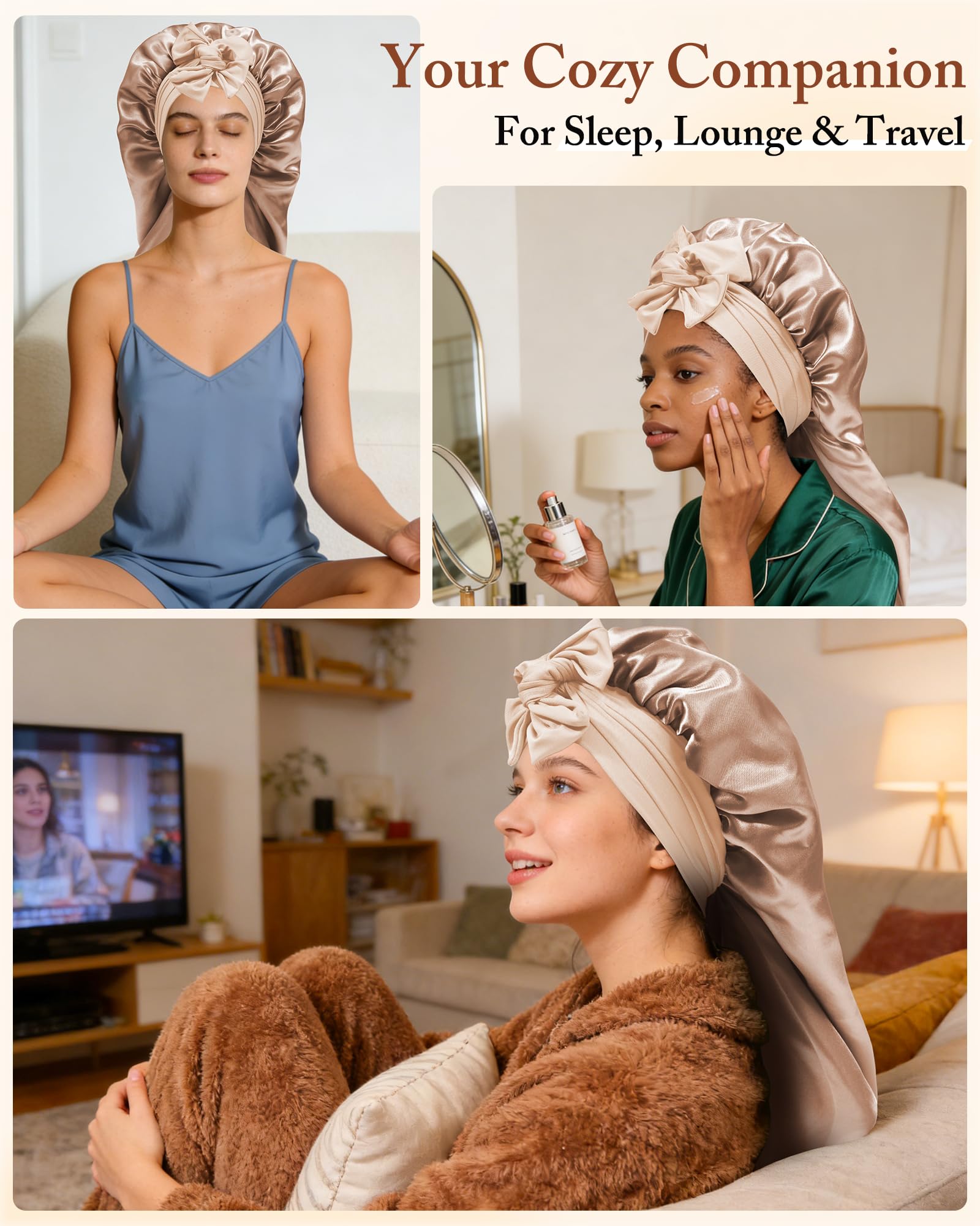 AWAYTR gorro saten largo para trenzas, protege contra frizz