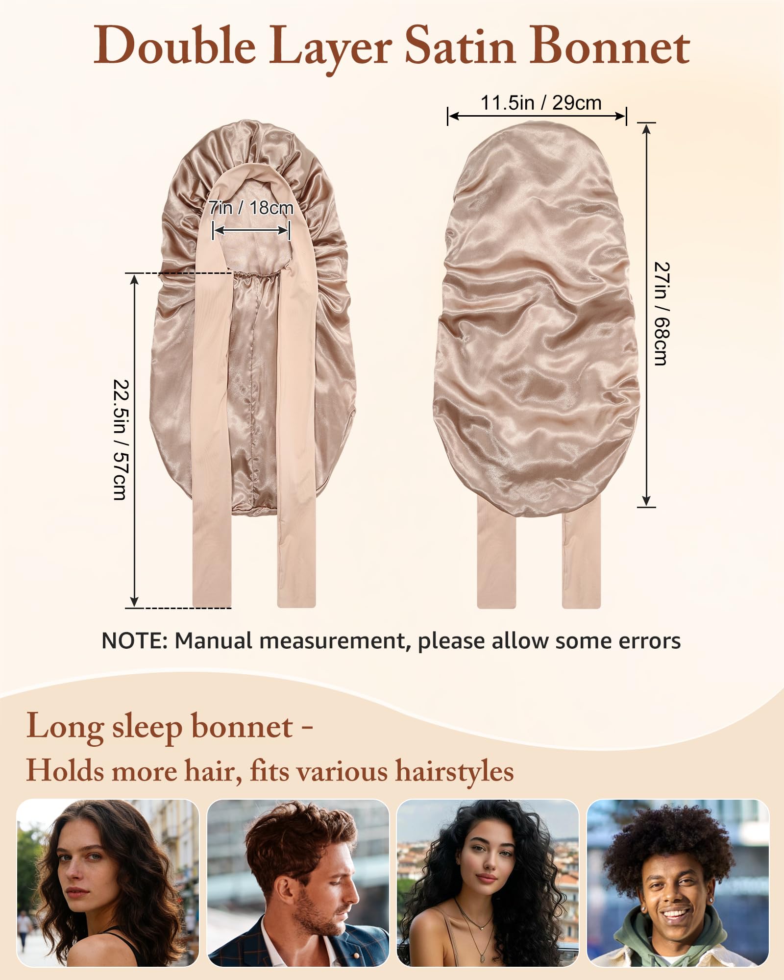 AWAYTR gorro saten largo uso diario para rutina de belleza