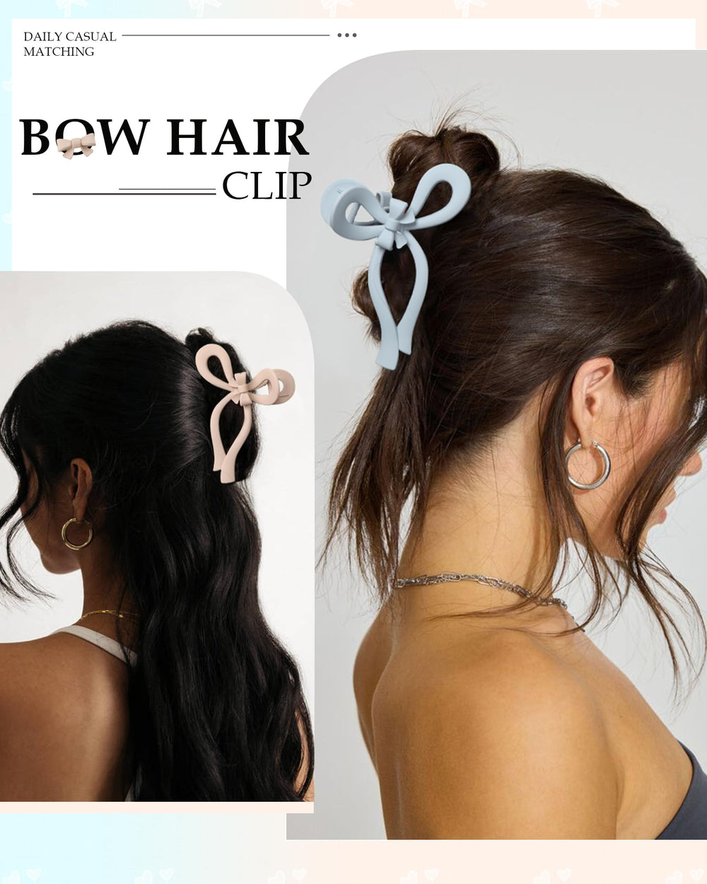 Pinza AWAYTR extragrande con lazo rosa para cabello grueso.