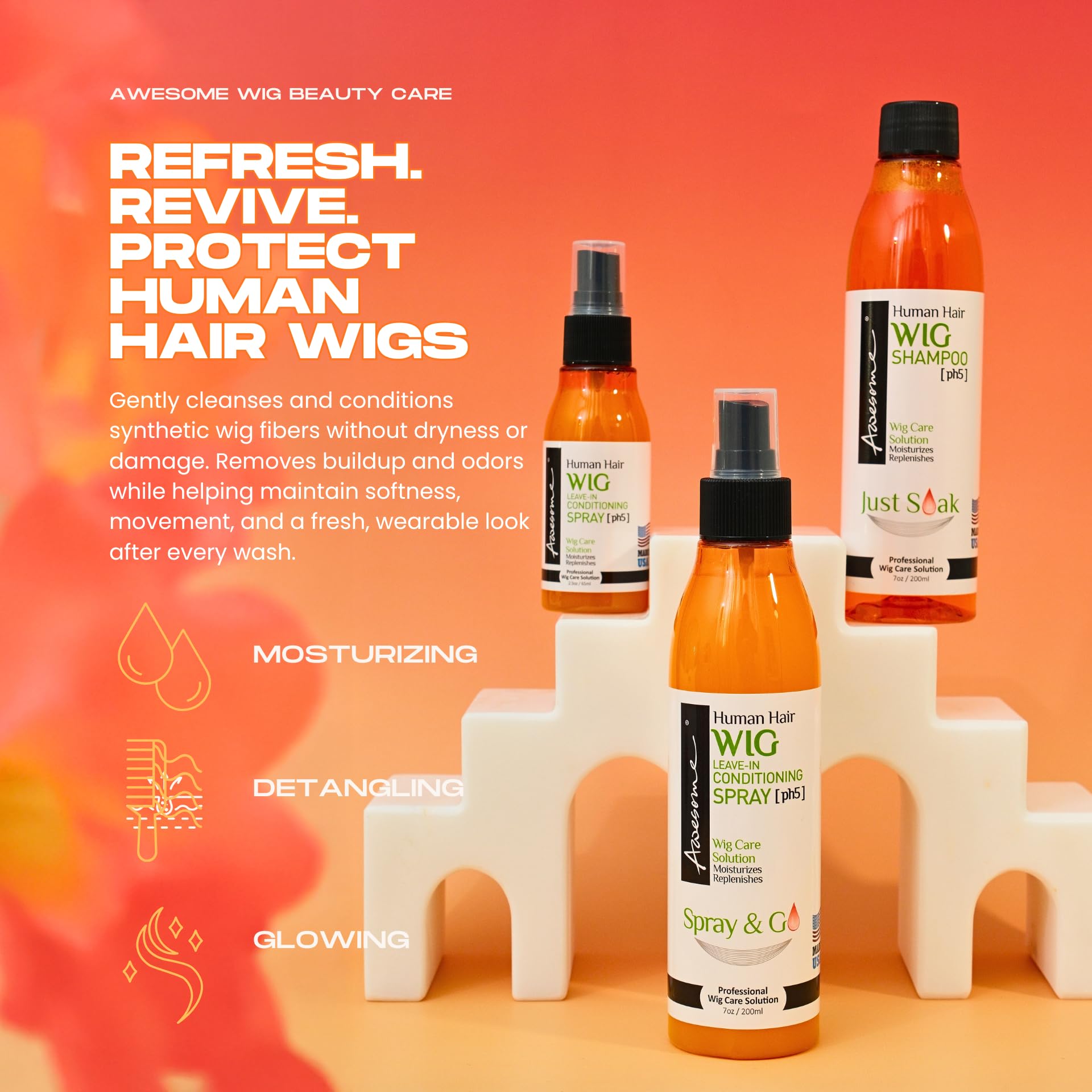 Awesome après-shampoing démêlant spray pour perruques, démêlage facile et soin longue durée.