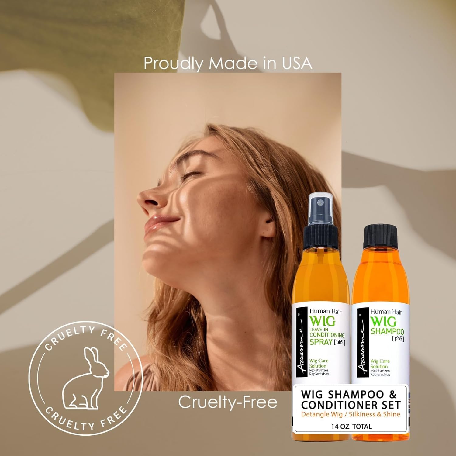 Peinado sin frizz con el spray Awesome para pelucas.