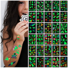 AWINMAY tatuajes luminosos para niños: 30 hojas brillantes, fiesta segura y divertida.