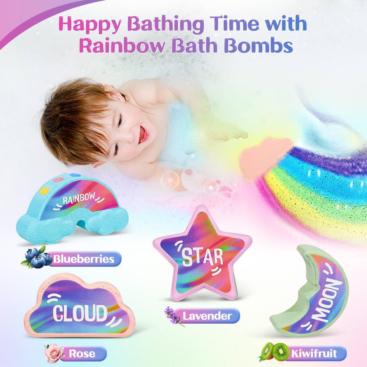 AWKUWA bomba arcoíris corazón para baño, aroma suave y juego seguro