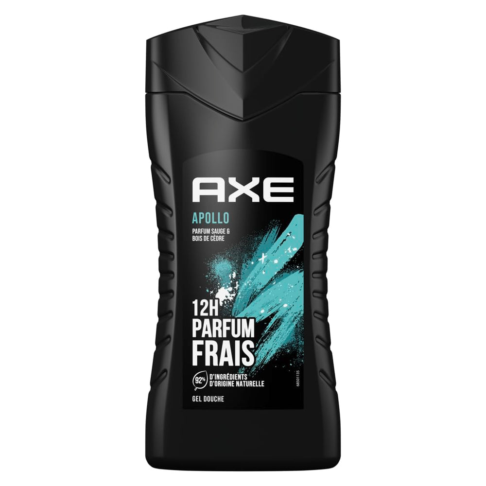 AXE Apollo gel de ducha, botella energizante para empezar la mañana con aroma vigorizante.