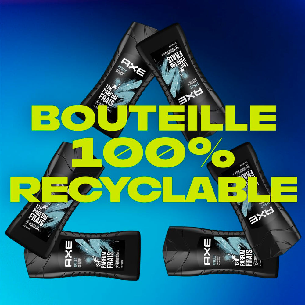 AXE Apollo gel de ducha, envase de 250 ml ideal para el uso diario en casa.