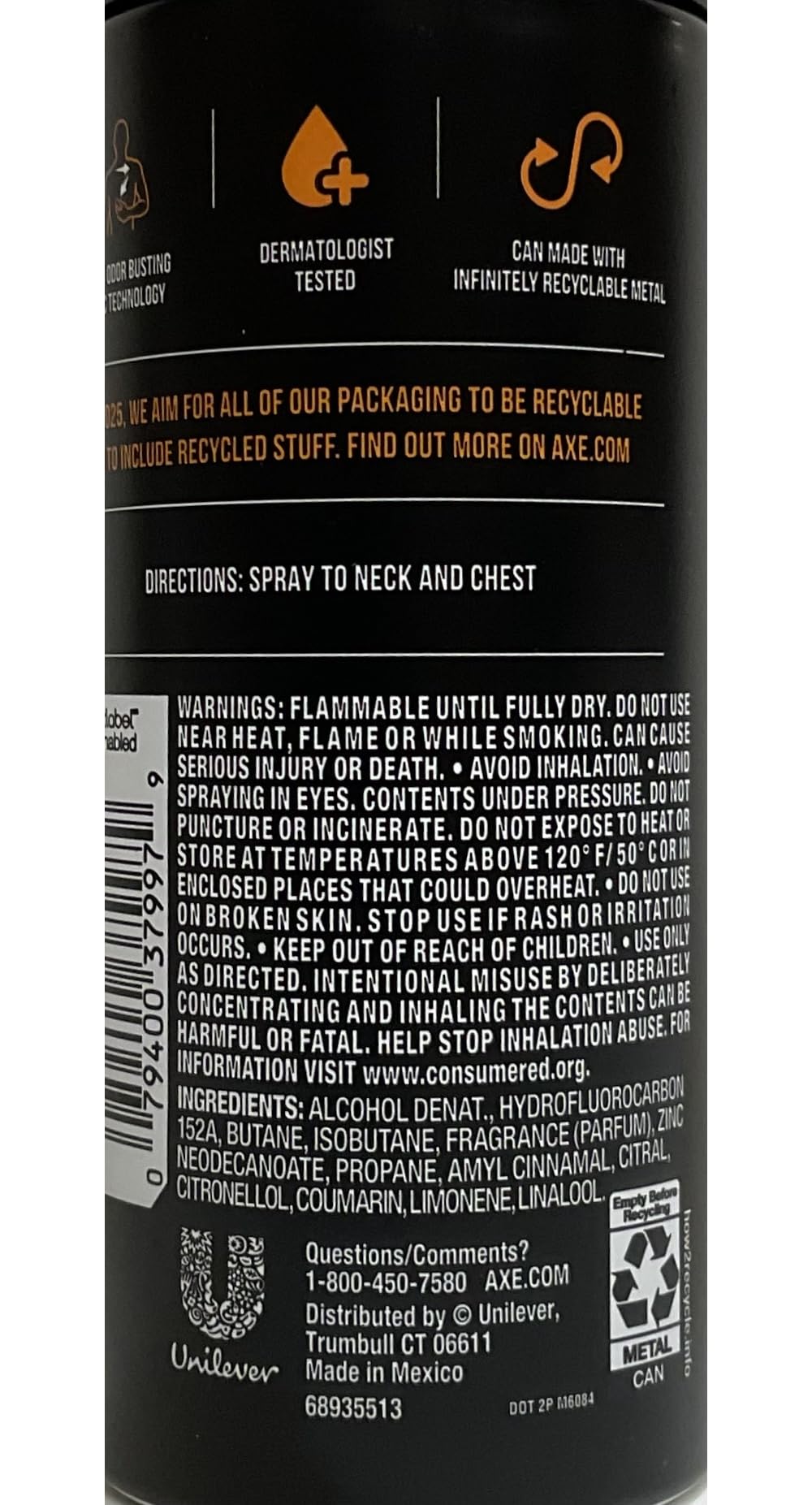 AXE Dark Temptation Bodyspray, paquete de tres para uso diario.