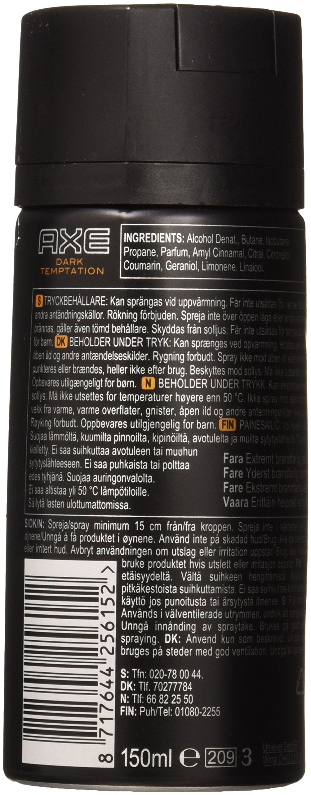 AXE Dark Temptation, spray en acción, aroma duradero para salidas nocturnas.