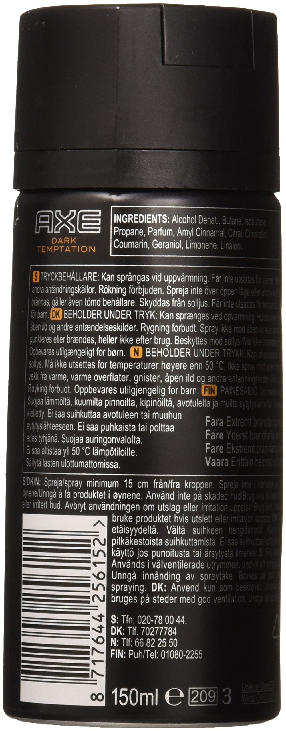 AXE Dark Temptation, spray en acción, aroma duradero para salidas nocturnas.