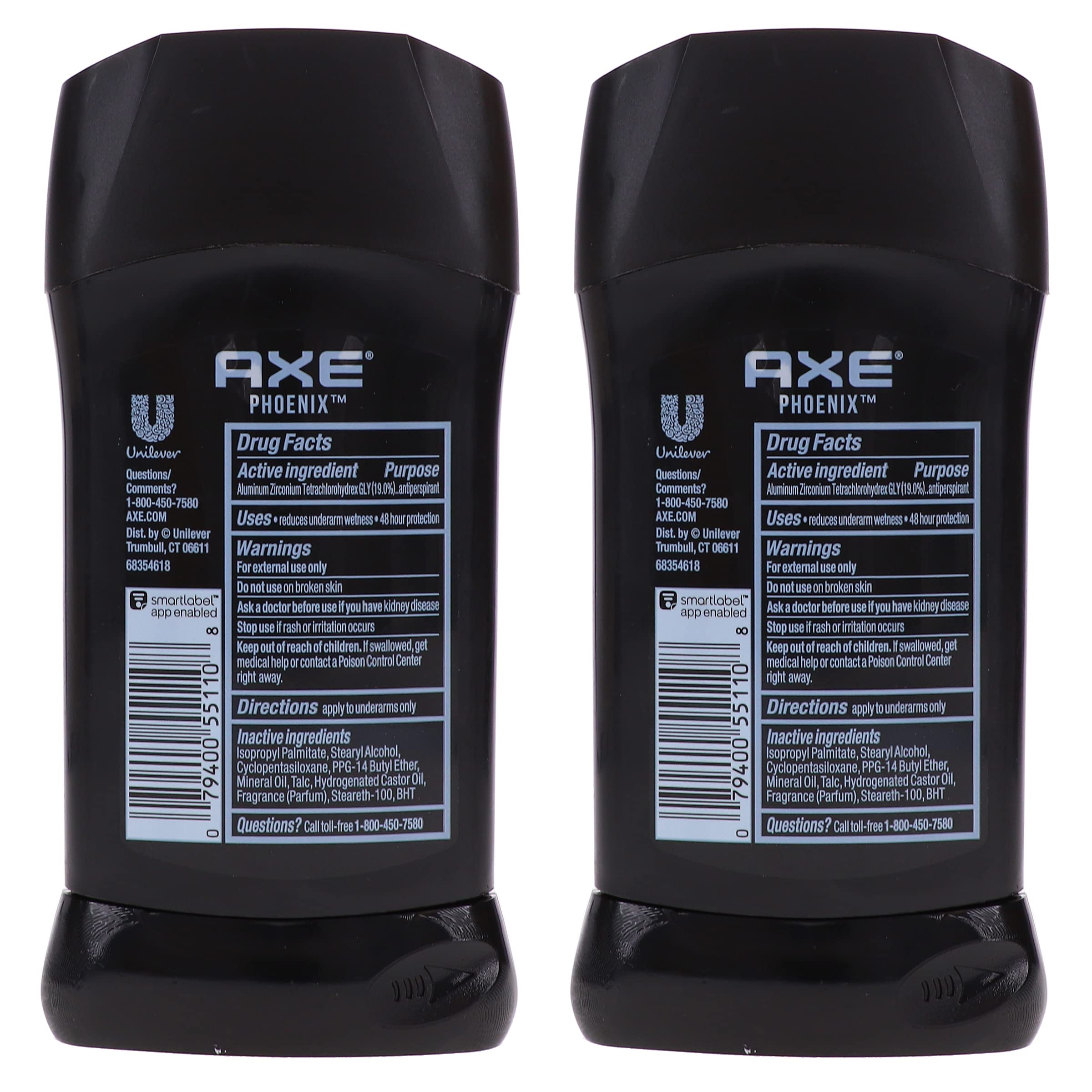 AXE Phoenix deodorant back label details ingredients and 24-hour protection