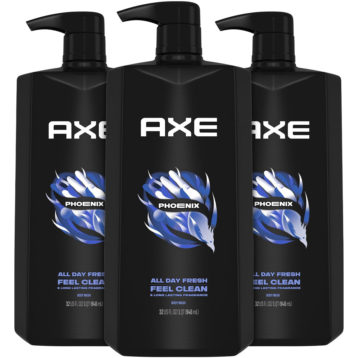 AXE Phoenix gel de ducha muestra la botella y el empaque, fragancia fresca que impulsa la rutina matutina