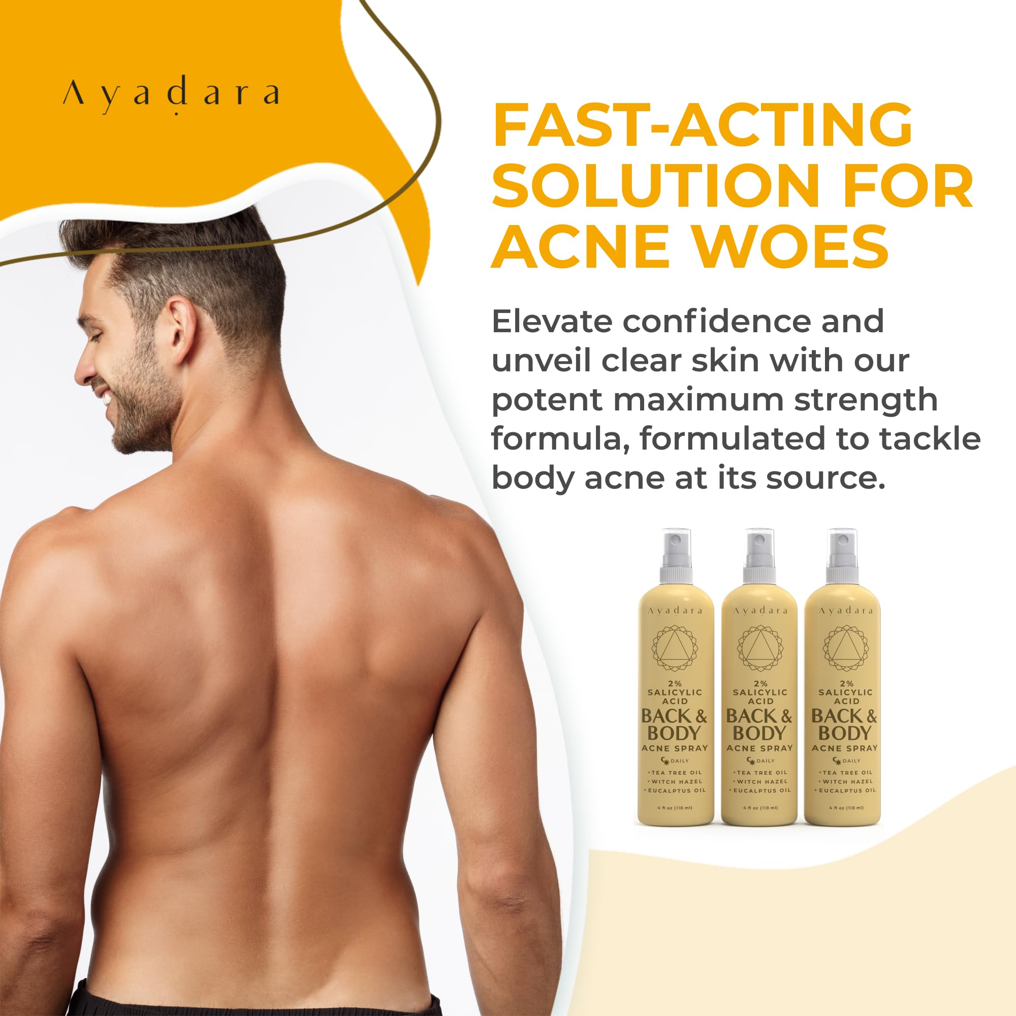 AYADARA pack 3, tratamiento continuo para el acné del cuerpo.