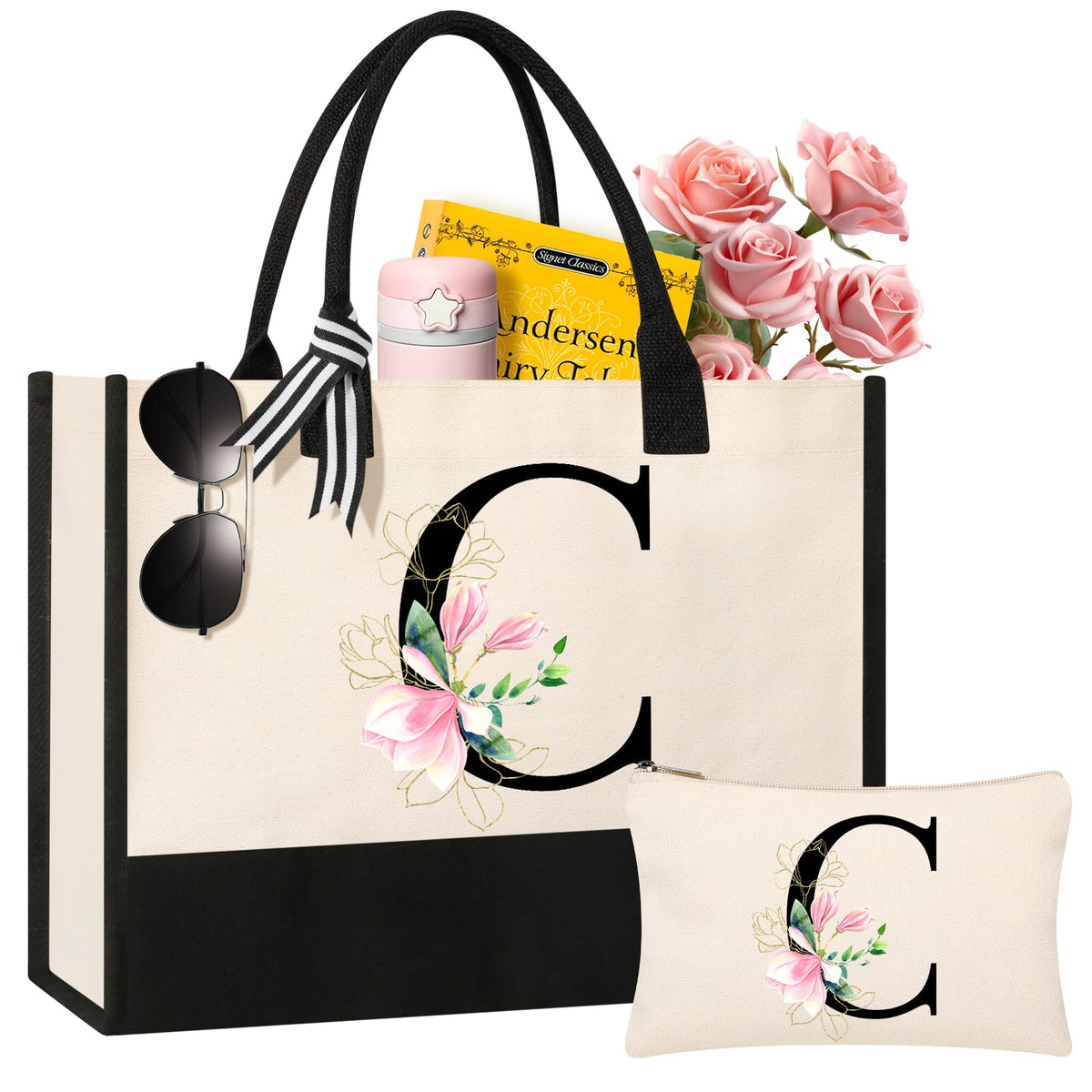 AYGE bolsa playa lona con inicial personalizada, ideal para uso diario y regalo significativo.