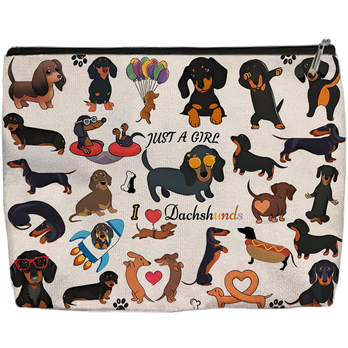 Aypvora bolsa maquillaje dachshund, imagen doble cara, ideal para viaje y organización.