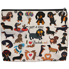 Aypvora bolsa maquillaje dachshund, imagen doble cara, ideal para viaje y organización.