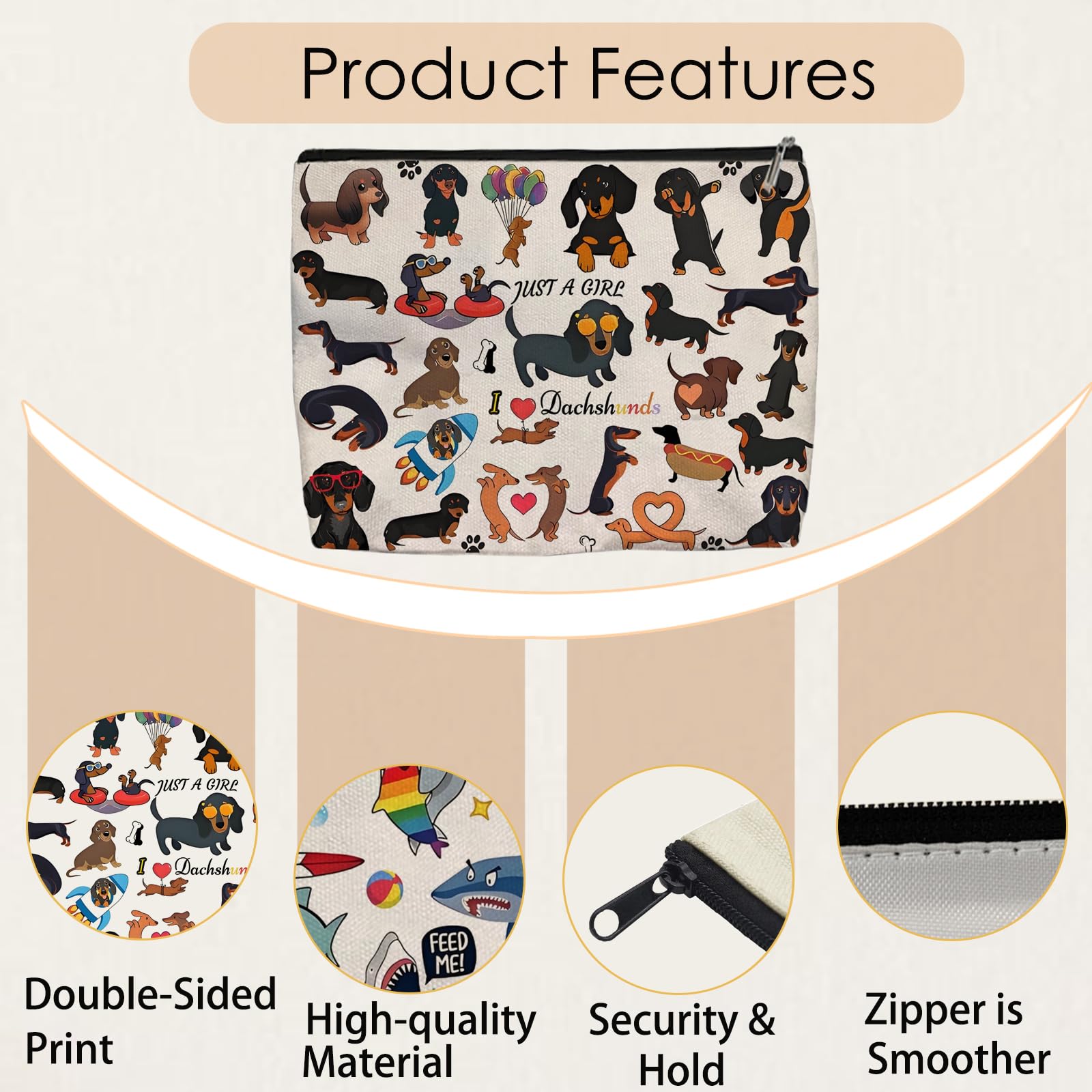 Aypvora bolsa maquillaje dachshund, ideal para viaje corto y salidas.