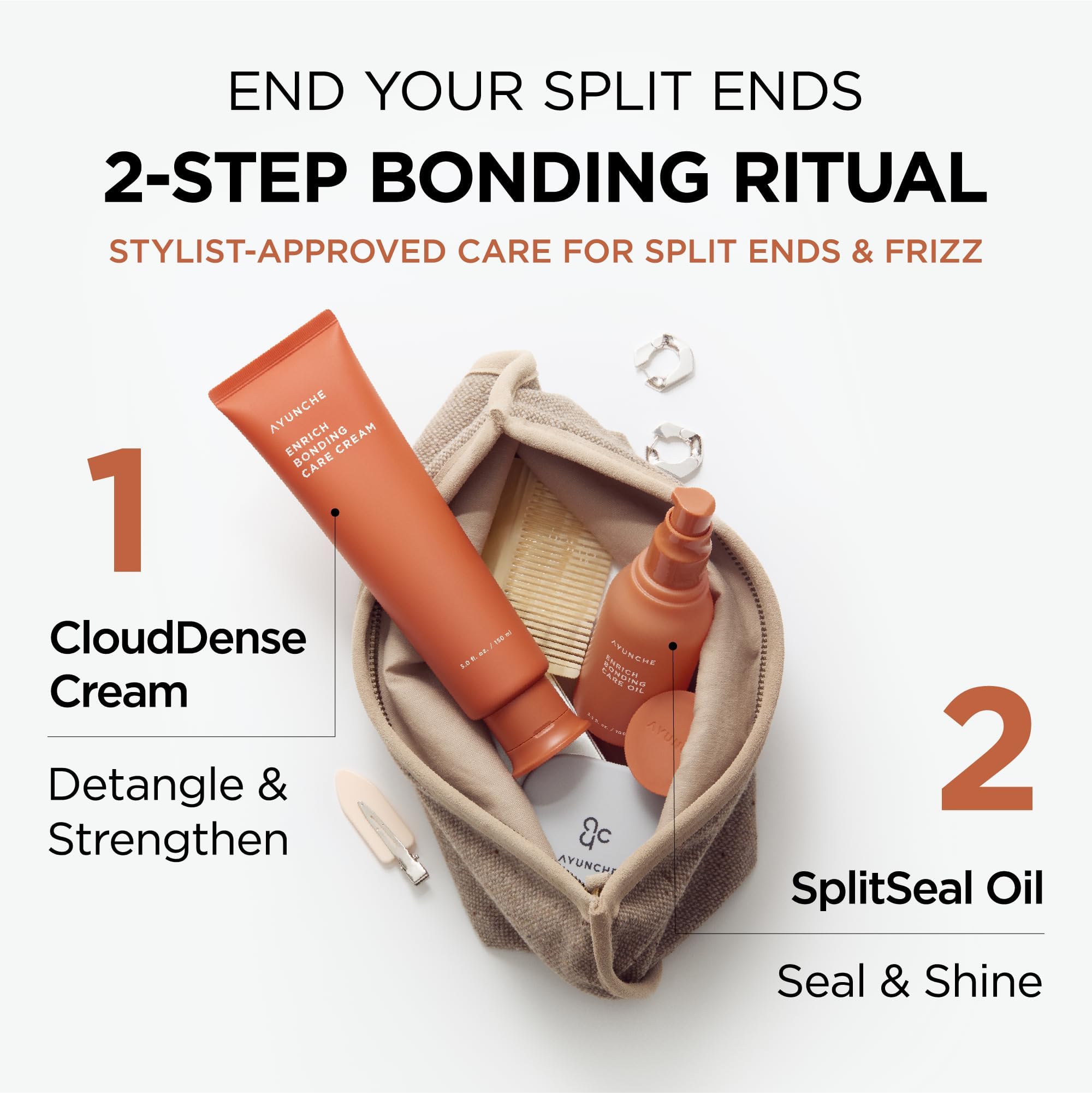 AYUNCHE Enrich Bonding Crema sin enjuague, acabado sedoso y suave al tacto.