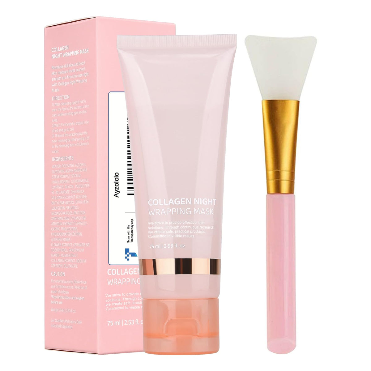 Ayzololo Colageno Noche Envoltura Mascara con aplicador para nutrición nocturna.