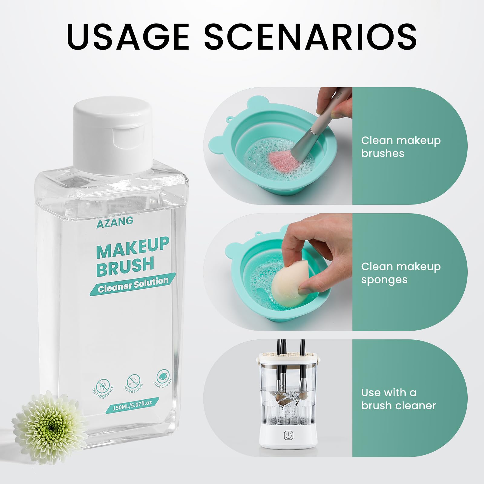 Azang envase compacto: limpieza eficiente en cualquier espacio de maquillaje.