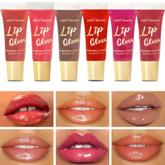 AZEN lip gloss packaging on display highlights color variety and ease.