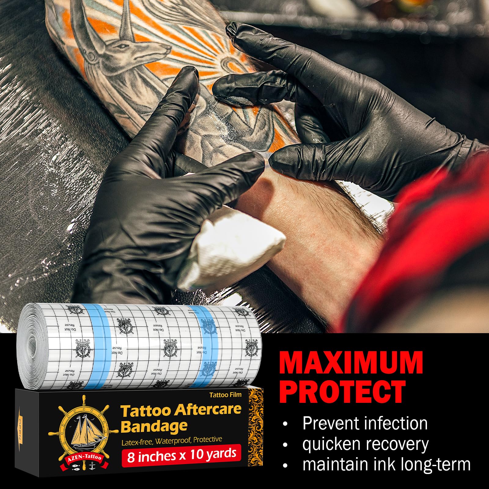 AZEN revestimiento tatuaje transparente, ajuste cómodo que muestra el diseño con seguridad.