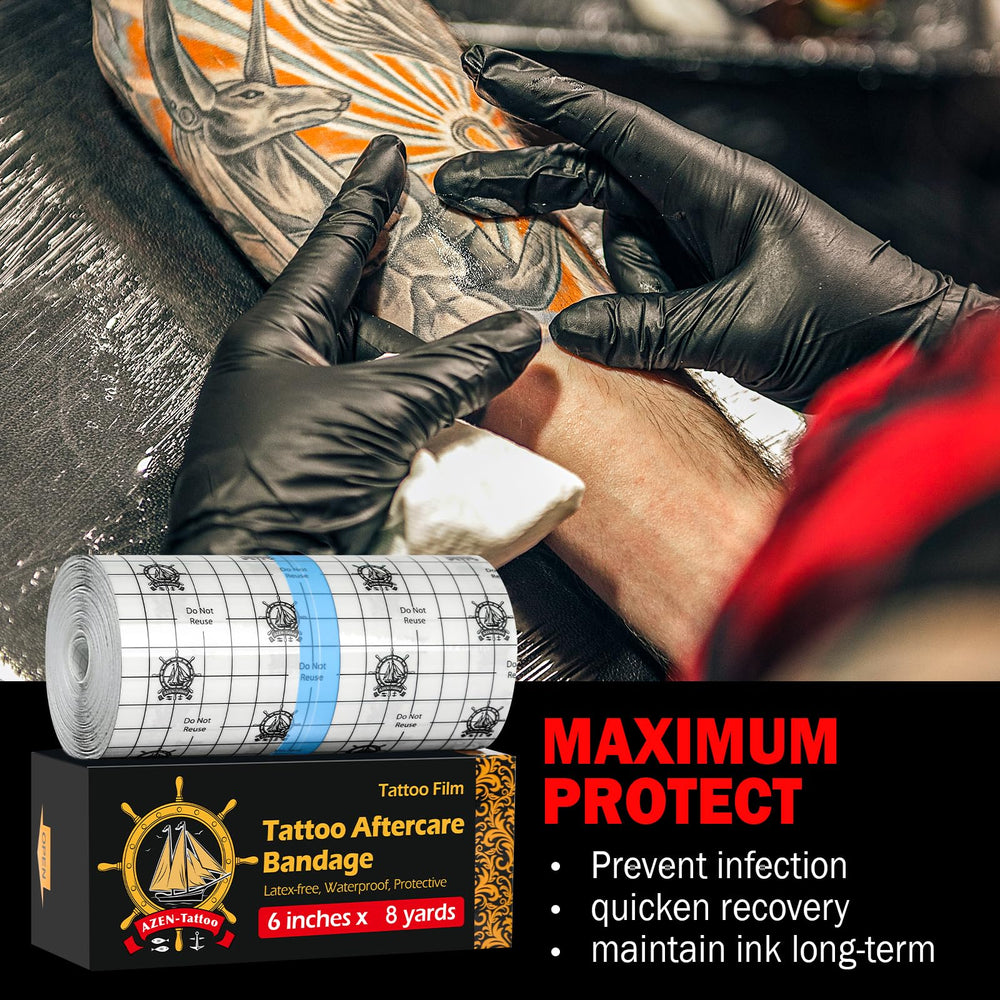 AZEN venda curación tatuaje sobre piel durante aplicación suave