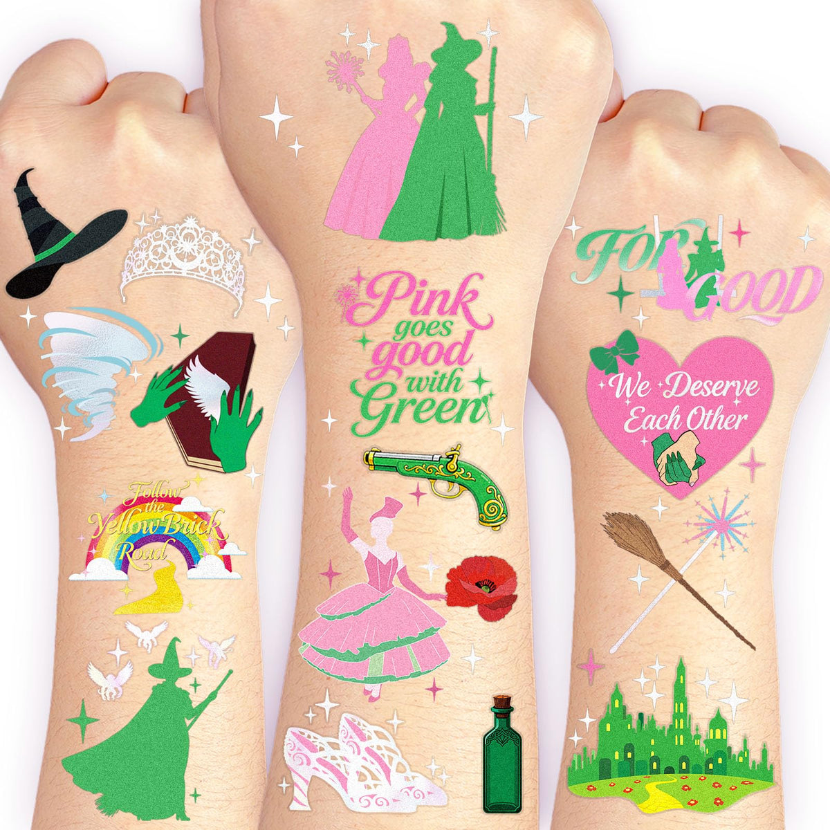 AZTUO tatuajes temporales con foil iridiscente para fiestas temáticas.