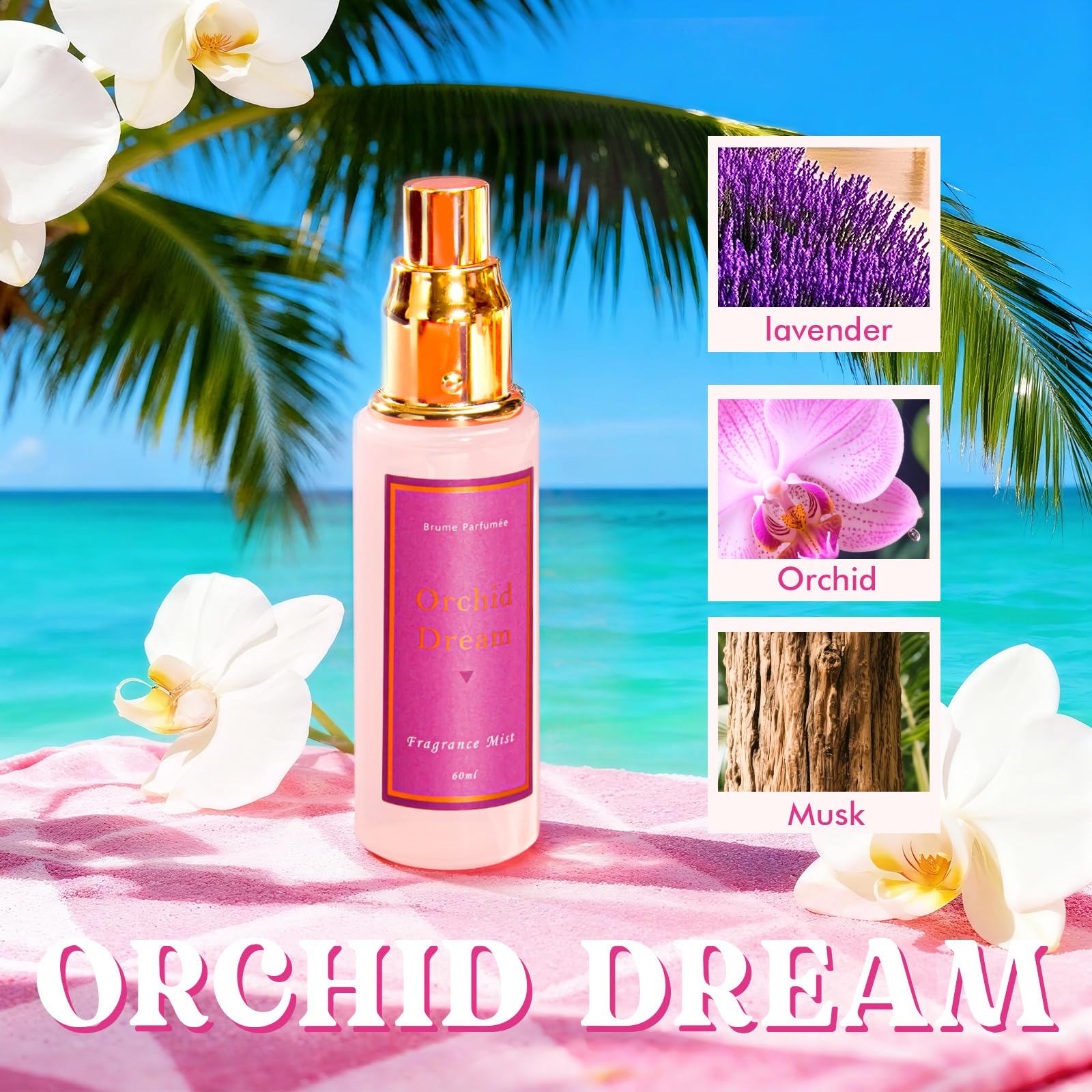 Azulfra bruma corporal Vanilla Orchid Lychee, etiqueta clara y diseño elegante.