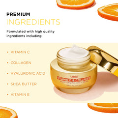 Azure Cosmetics crema facial Vitamina C y Colágeno, aplicación diaria para tono uniforme.