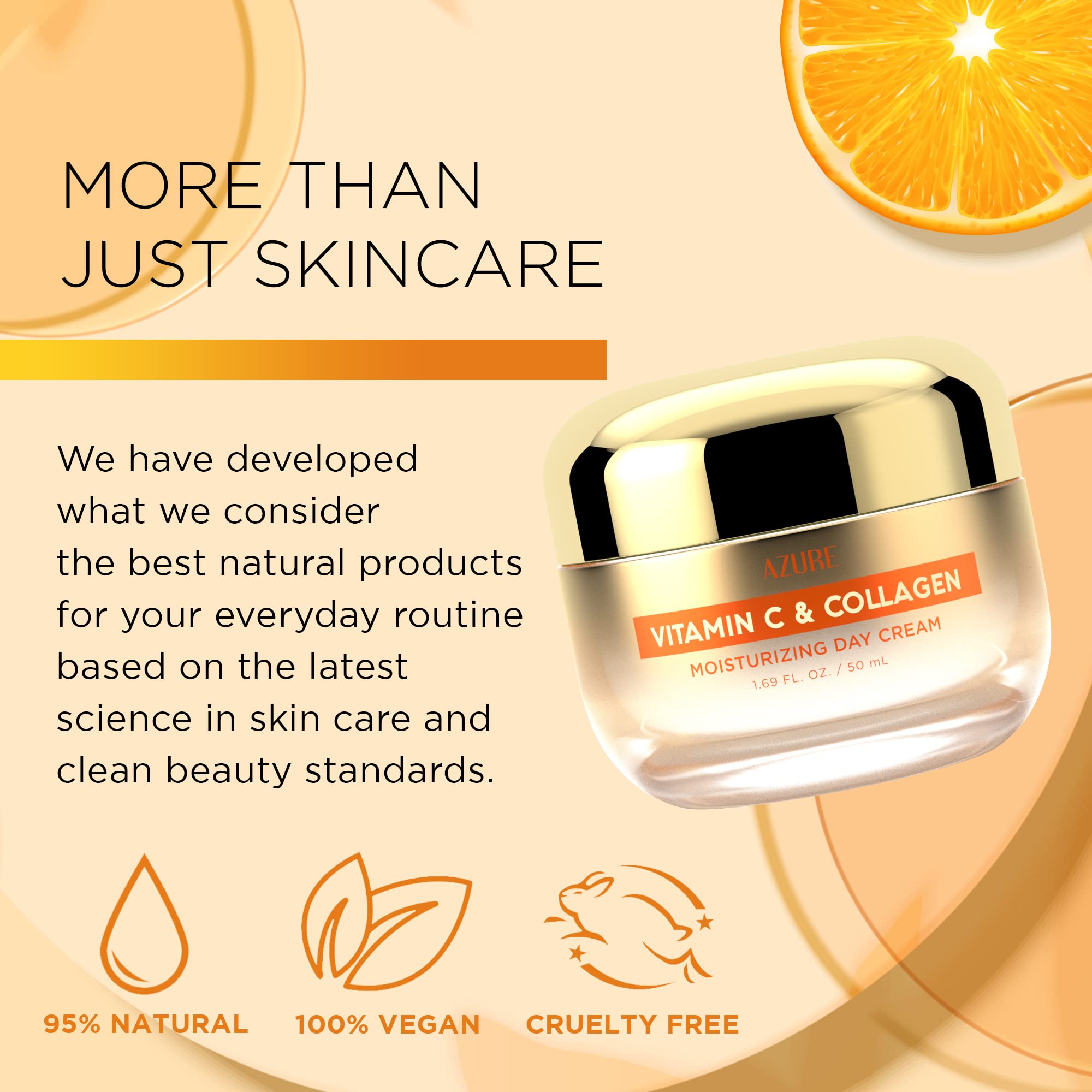 Azure Cosmetics crema facial Vitamina C y Colágeno, piel más saludable y radiante.